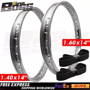 Steel Wheel Set 1.40x14" + 1.60x14" 36 Holes 1 Pair Chrome & Rim Strips - Picture 1 of 6