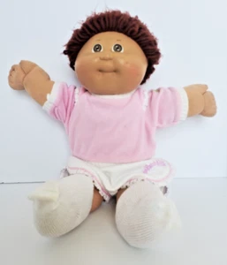 VTG 1984 Cabbage Patch Kids Doll Curly Dark Brown Hair Light Brown Eyes w/Outfit - Picture 1 of 14