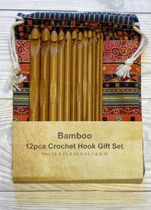 12 Piece Bamboo Wooden Crochet Hook Set & Storage Bag Ideal Gift REMX - Picture 1 of 7