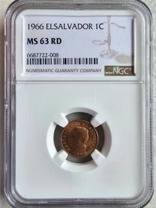 El Salvador 1 Centavo 1966 NGC MS 63 RD - Picture 1 of 2