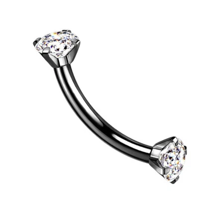 G23 Solid Titanium 16G Curved Barbell Eyebrow Ring CZ Bent Piercing Jewelry 8mm - Image 1 of 4