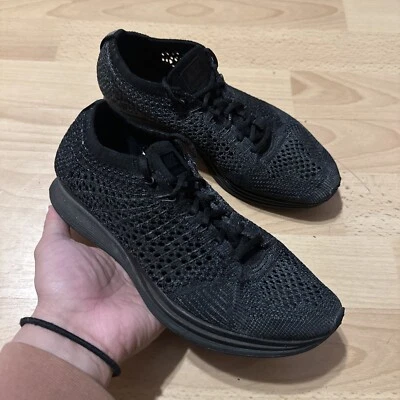 RARE Mens 5.5 / Womens 7 - Nike Flyknit Racer Triple Black Anthracite 526628-009 - Image 1 of 4