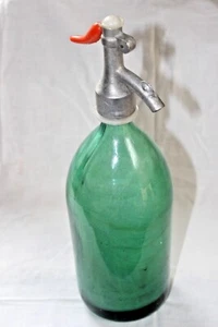 Vintage teal green Blown Glass Embossed Seltzer Bottle Apa GAZOASA farmhouse - Picture 1 of 9
