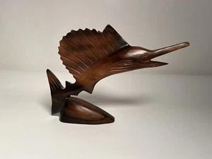 Trofeo Pesce Legno Vintage Intaglio Spada Marlin Scaffale Seduto 5” Combattimento Vela Decorazione  - Foto 1 di 3