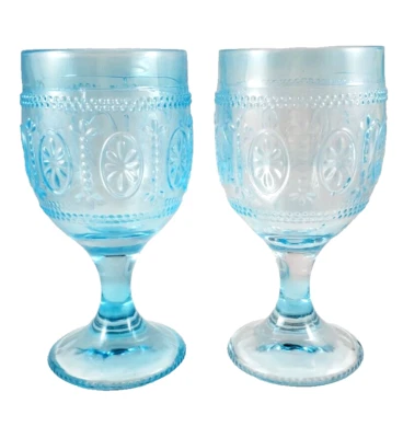 Set of 2-Gemstone Stemware- Light Blue Goblets Footed Glasses 12oz — 第 1/4 张图片