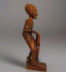 Figura in legno intagliato a mano uomo africano con tamburo tribale 10,5" - Foto 1 di 10