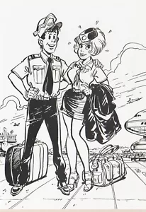 ex libris Walthéry "Natacha et Walter" - non signé - Format A5 - Imagen 1 de 1