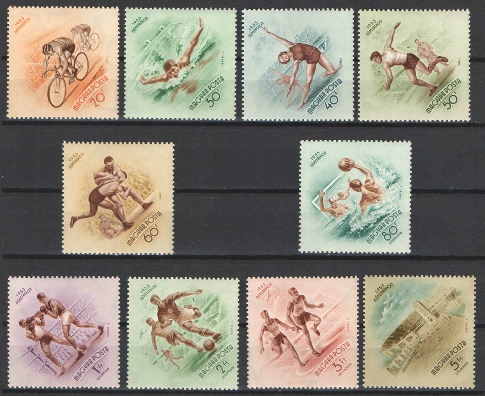 Hungría 1953. Juego Fútbol - Fútbol / Estadio Nacional MNH (**) Mi.: 1320-1329 Foto 1 de 1