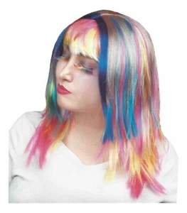 Medium Length Multi Color Rainbow Straight Wig Adult - Picture 1 of 1