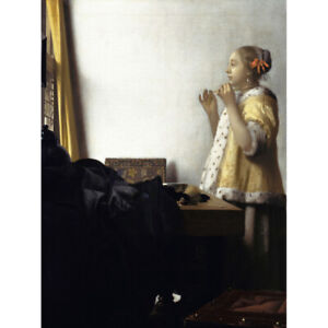 Jan Vermeer Van Delft Young Woman With A Pearl Necklace Canvas Art Print Poster