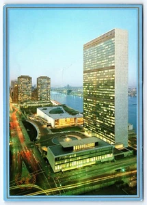 United Nations Postal Administration Night View Vintage Postcard - Picture 1 of 2