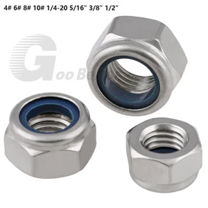 A2 Stainless Steel Nylon Insert Hex Lock Nuts 4# 6# 8# 10# 1/4-20 5/16" 3/8" UNC - Picture 1 of 16
