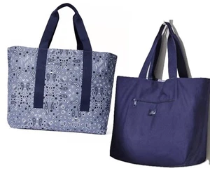 Victoria's Secret Pink Tote Bag Blue Reversible Paisley Weekender Beach - Picture 1 of 2