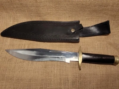 Large Heavy 15" Single Edged  BOWIE Knife with Brass Guard/End & Wood Handle - Image 1 of 4