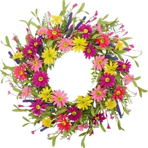 20 Inch Spring Wreaths for Front Door Artificial Summer Wreath Wildflowers Wr... - Picture 1 of 4
