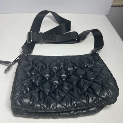 DKNY Black Quilted Nylon Crossbody Bag Adjustable Logo Strap Purse - Image 1 of 3