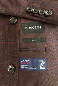 Bonobos Blazer Mens 36R Red Maroon Windowpane Check Zignone Stretch Wool Italy - Picture 1 of 11
