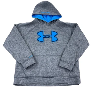 Under Armour Hoodie Boys Youth Large Gray Blue Pullover Sweatshirt Loose Fit - Picture 1 of 10
