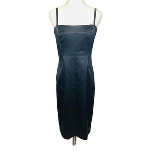 Express Classic Slip Midi Dress Sz 12 Black Cocktail Knee Length Knee Dress 90s  - Picture 1 of 9