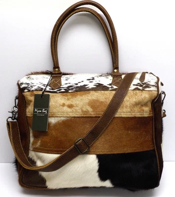 MYRA Laptop Crossbody Bag Hair-On, LEATHER Bag. S-0728 detachable strap. - Image 1 of 4