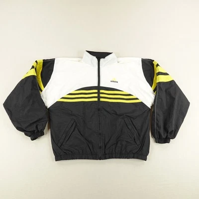 Chaqueta cortavientos vintage Adidas para mujer pequeña negra blanca amarilla abrigo de pista años 90 Foto 1 de 4