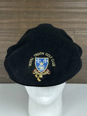 Gelfer Of Scotland Gorra Plana Sombrero Royal Troon Club de Golf Negro XL Con Pin Dorado De Colección Foto 1 de 4