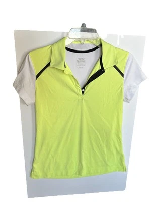 Camisa de golf Slazenger para mujer pequeña chartreuse, polo manga corta amarillo y blanco Foto 1 de 4
