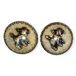 VINTAGE ATOMIC MCM LAMB GLITTER LUCITE CLIP ON EARRINGS KITSCH SHABBY CHIC MOD - Picture 1 of 12