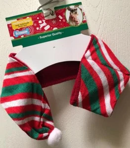 Christmas Holiday Winter DOG Scarf Striped Red Green w/ Pompom Soft M/L NWT - Picture 1 of 4