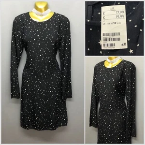 NEW H&M Black Star Print Short Casual Retro Dress UK 10 EUR 38 - Picture 1 of 12