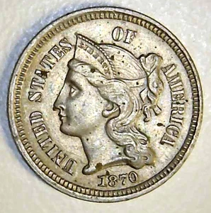 1870 US Three Cent Nickel 3c: Crisp Coin ~ Free Shipping (PA78) - Picture 1 of 4