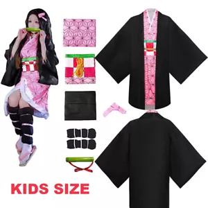 Kids Girls Demonn Slayer Kamado Nezuko Cosplay Costume Outfits Halloween - Picture 1 of 11