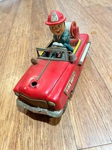 VINTAGE NOMURA FIRE DEPT  NO 12 BATTERY OPERATED  TINPLATE TOY 1950 RARE! - Picture 1 of 4