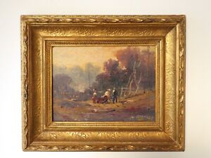 An antique impressionist oil painting with gilded frame.