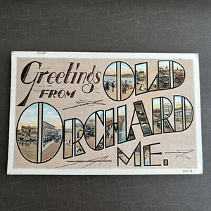1938 postmarked Postcard LARGE LETTER Greetings from OLD ORCHARD ME Maine - Picture 1 of 2
