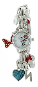 Disney Minnie Mouse Women Stainless Steel Charm Bracelet Watch Mn2217 - Picture 1 of 3