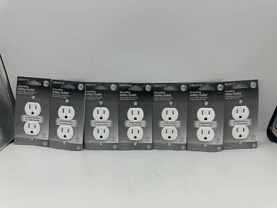 Lote de 7 tomadas duplex de segurança de aterramento GE 54263 listadas UL 125 volts 15 AMP branco - Imagem 1 de 4