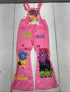 Shein Hot Pink Graffiti Graphic Print Overalls Girls Size 11Y - Picture 1 of 5