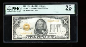 DBR 1928 $50 Gold Certificate Fr. 2404 PMG 25 Serial A00687190A - Picture 1 of 2