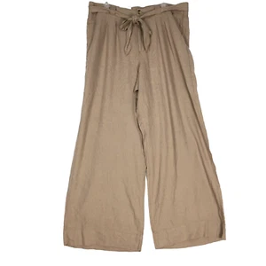 Sonoma Wide Leg High Rise Pants Women's XXL Brown Linen Blend Elastic Waist NWT - Picture 1 of 14