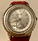 XOXO Watch w/Crystal Open Entwined Hearts & Silicone Rose Color Band GUC