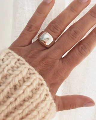 Dome Ring 925 Sterling Silver Ring Plain Wide Band Women Statement Wide Ring All - Image 1 of 4