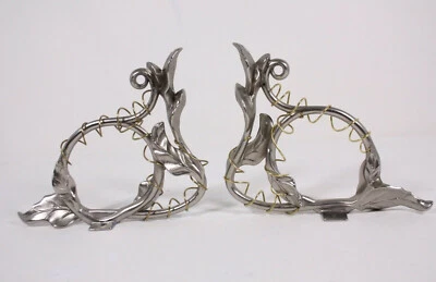 Silver Tone Leaf Vine Pair Decorative Plant Hanger 8” Cast Metal Swag Brackets - Image 1 of 4