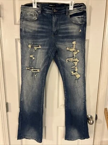 Preme Jeans Men 38x36 Black Distressed Flare Fit Stacked Denim - Picture 1 of 5