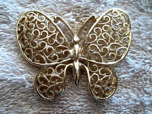 GERRY'S Butterfly Pin, Gold Tone Metal, Open Work Design - Picture 1 of 2