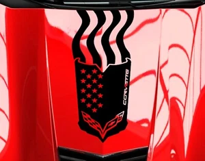 NEW Design - Hood USA FLAG Emblem RACING STRIPES vinyl Decal (Fits Corvette C7) - Picture 1 of 23