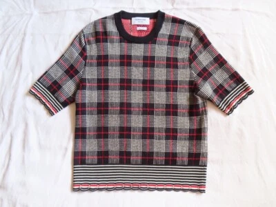 Blusa Thom Browne manga curta xadrez preta branca vermelha malha lã tamanho 46 média - Imagem 1 de 4