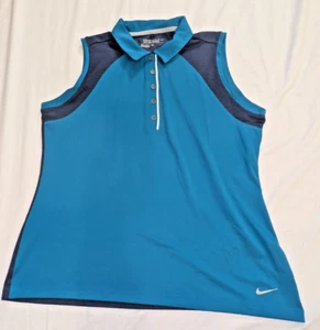 Nike Golf ~ Teal & Navy Sleeveless DRI-FIT Women's Polo Shirt- Large - Picture 1 of 15