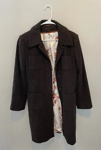 Via Spiga Women's Brown Wool/Polyester Double Lapel V Neck Trench Coat Size 10 - Picture 1 of 6