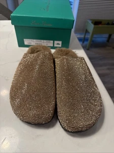 Lauren Lorraine Lizzy Women's Slides Shoes Rose Gold Sparkle Fuzzy Size 7 - Picture 1 of 7